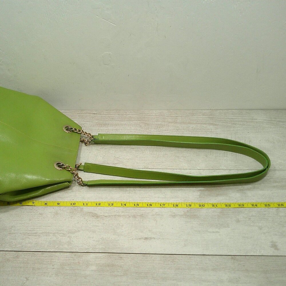 Vintage Nordstrom Made in Italy Green Leather hexagonal Bag Purse Pocketbook - Picture 9 of 14